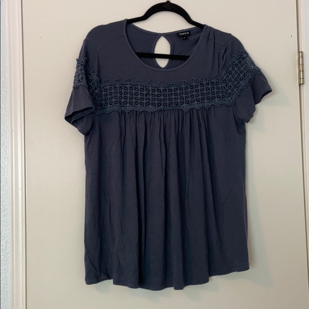 Torrid Blue Green Shirt with Cut Out Details